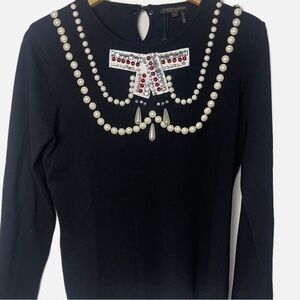 Alberto Makali designer embellished bow rhinestone holiday sweater size L NWOT